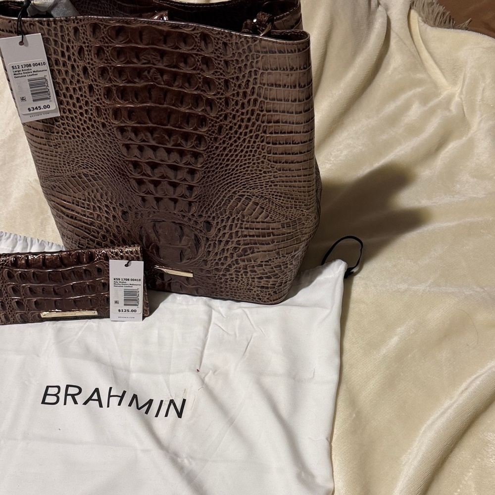 Brahmin Tan Crocodile Embossed Shoulder Bag